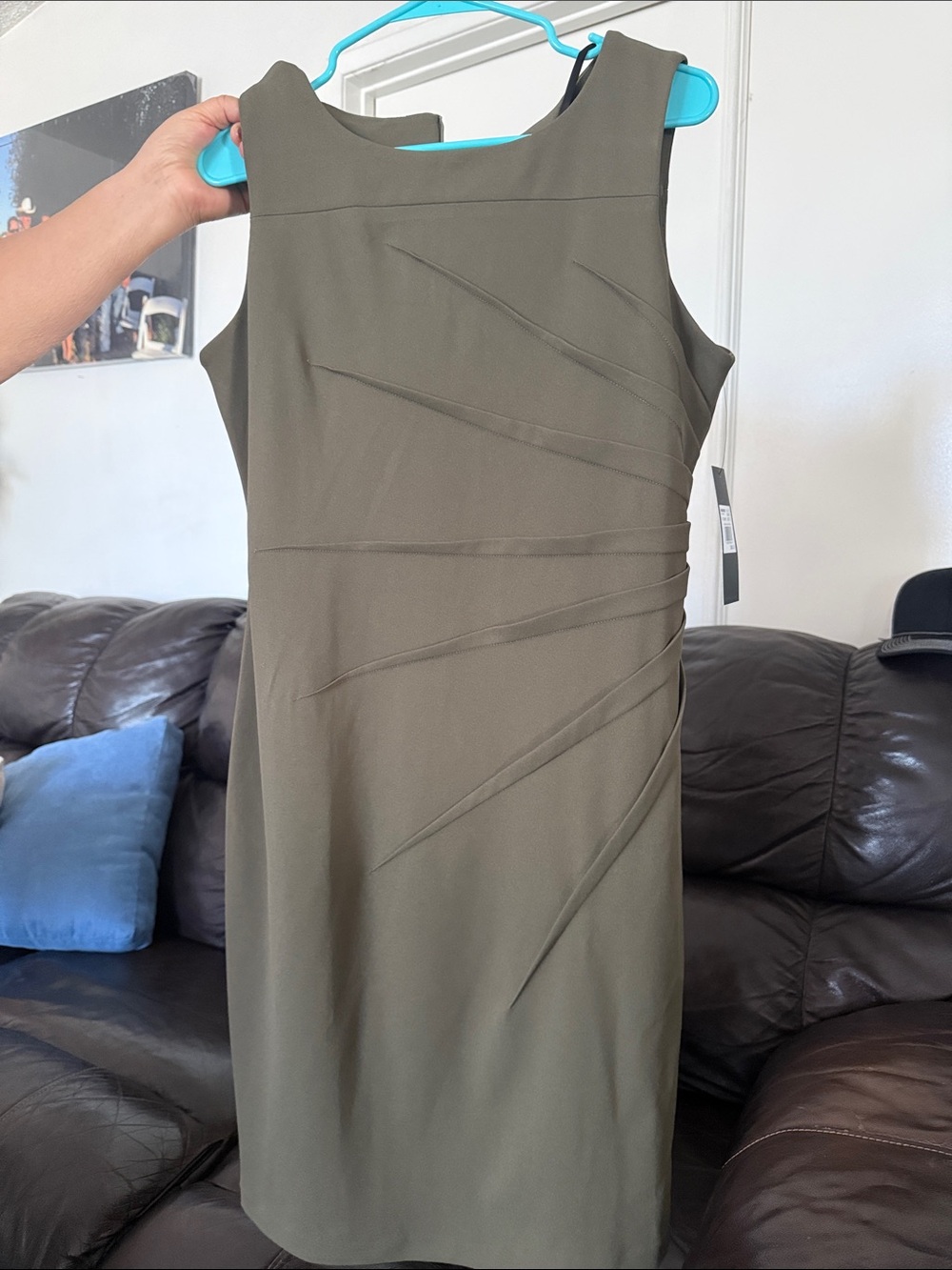 Andrew Marc Olive Green Sleeveless Sheath Dress